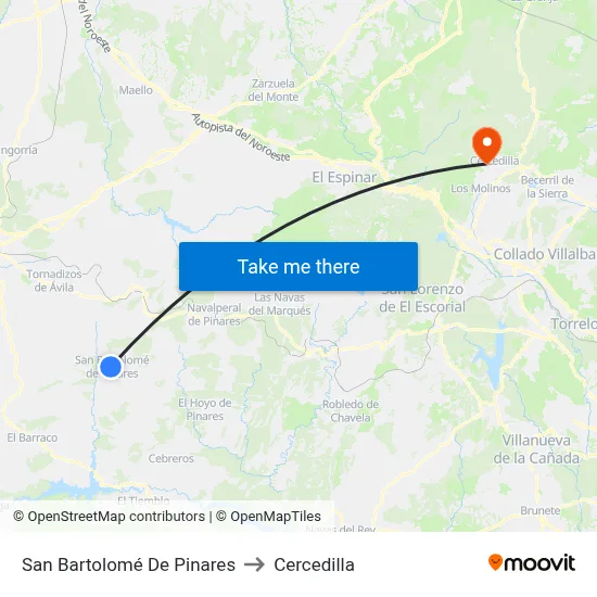 San Bartolomé De Pinares to Cercedilla map