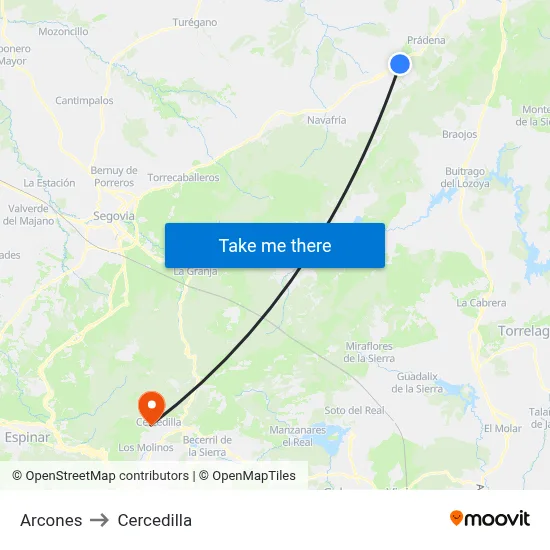 Arcones to Cercedilla map