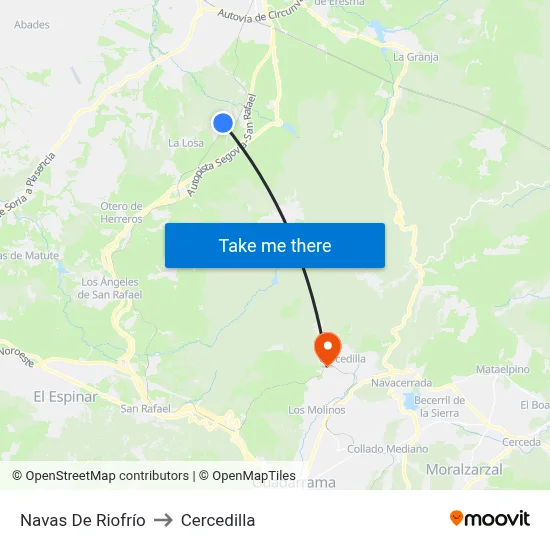 Navas De Riofrío to Cercedilla map
