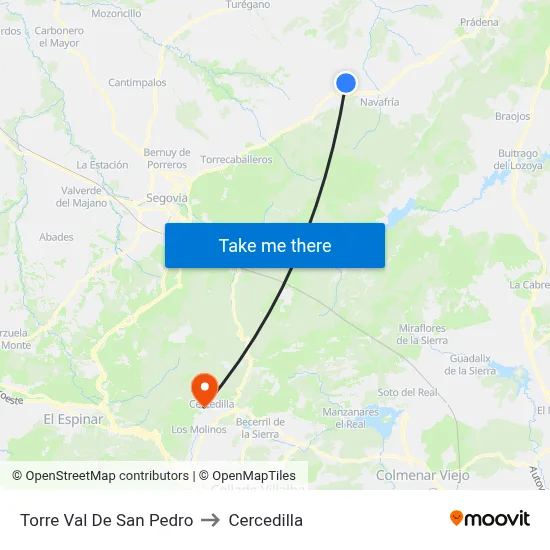 Torre Val De San Pedro to Cercedilla map