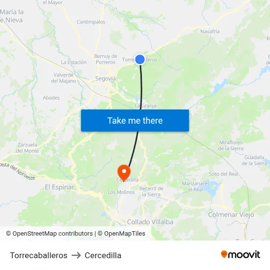 Torrecaballeros to Cercedilla map