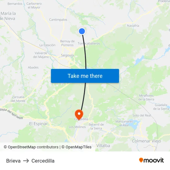 Brieva to Cercedilla map