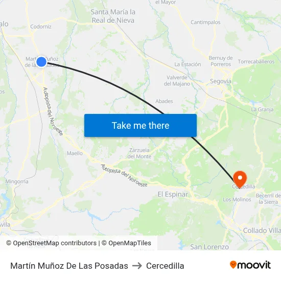 Martín Muñoz De Las Posadas to Cercedilla map