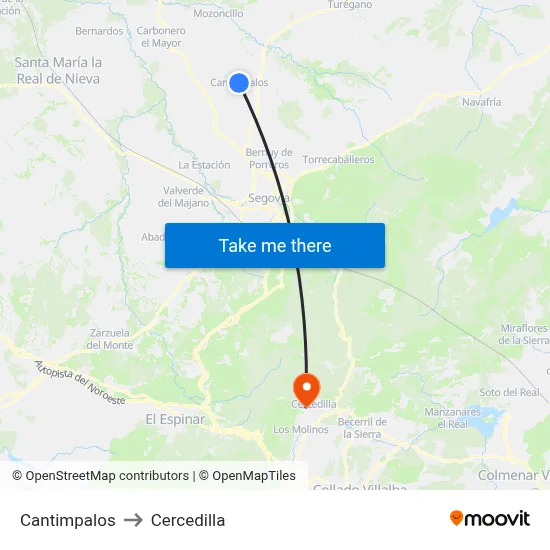 Cantimpalos to Cercedilla map