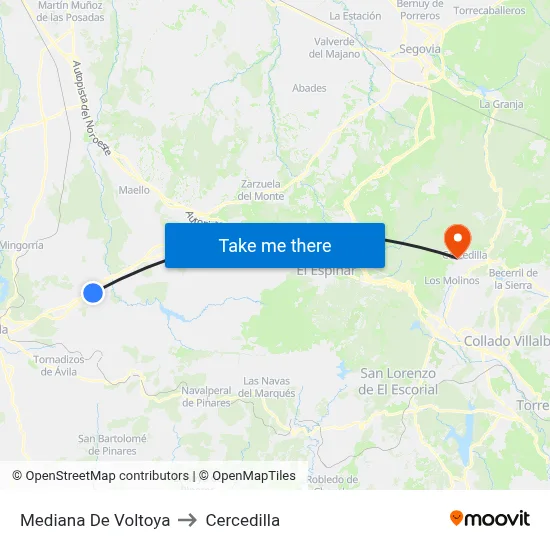 Mediana De Voltoya to Cercedilla map