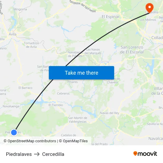 Piedralaves to Cercedilla map