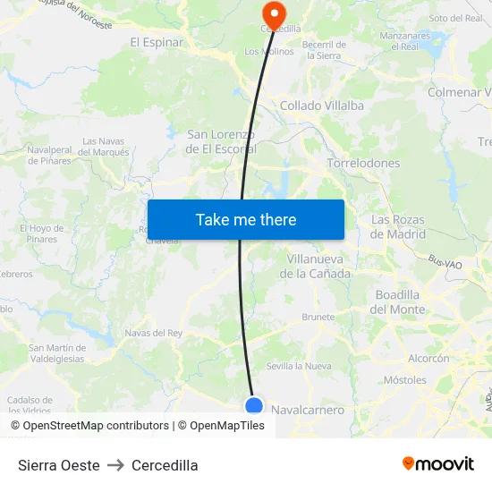Sierra Oeste to Cercedilla map