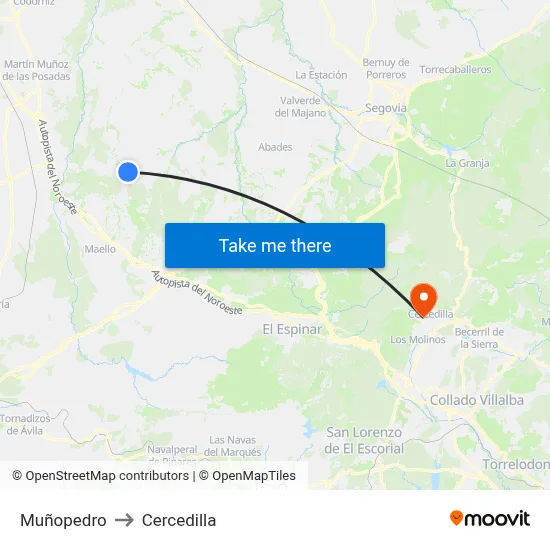 Muñopedro to Cercedilla map