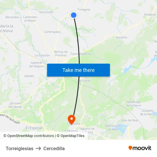 Torreiglesias to Cercedilla map