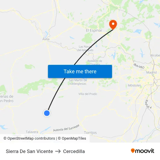 Sierra De San Vicente to Cercedilla map