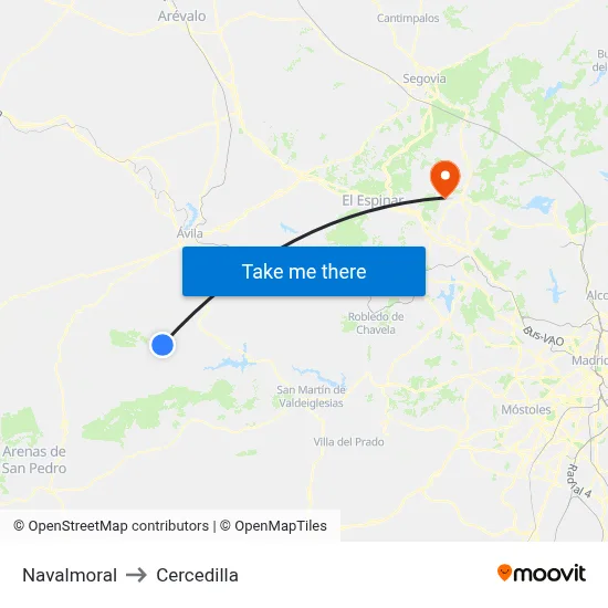 Navalmoral to Cercedilla map