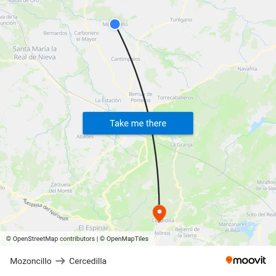 Mozoncillo to Cercedilla map