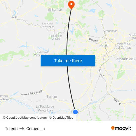 Toledo to Cercedilla map