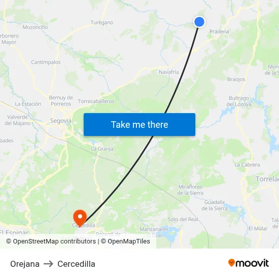 Orejana to Cercedilla map