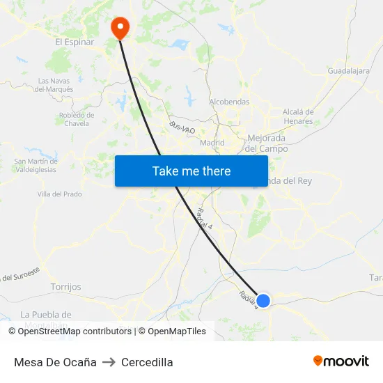 Mesa De Ocaña to Cercedilla map