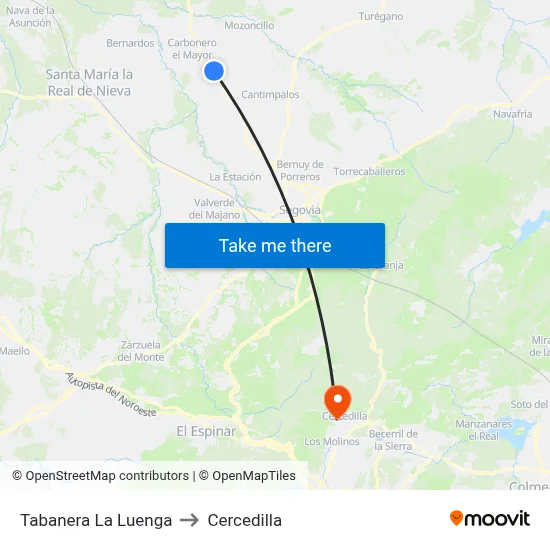 Tabanera La Luenga to Cercedilla map