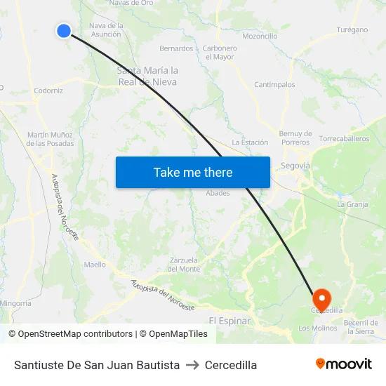 Santiuste De San Juan Bautista to Cercedilla map