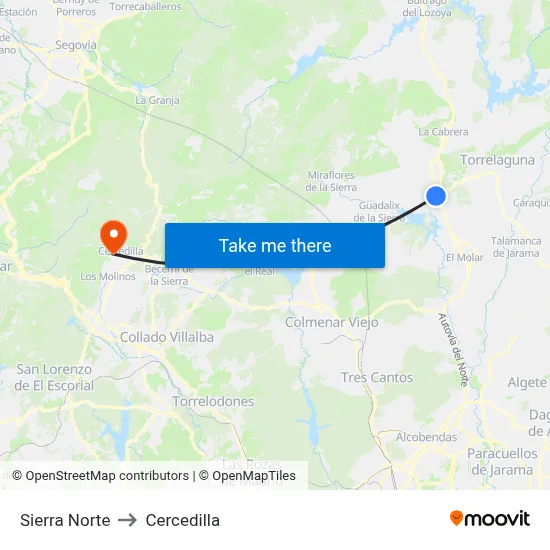 Sierra Norte to Cercedilla map