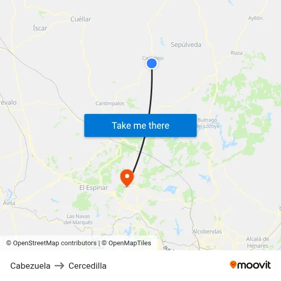Cabezuela to Cercedilla map