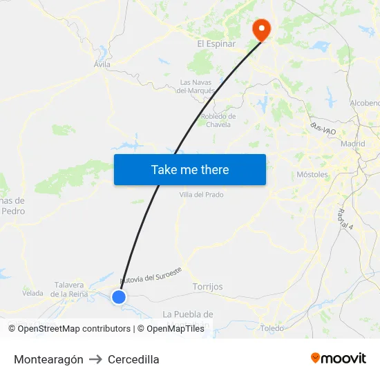 Montearagón to Cercedilla map