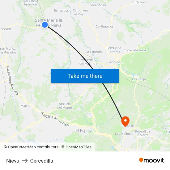 Nieva to Cercedilla map