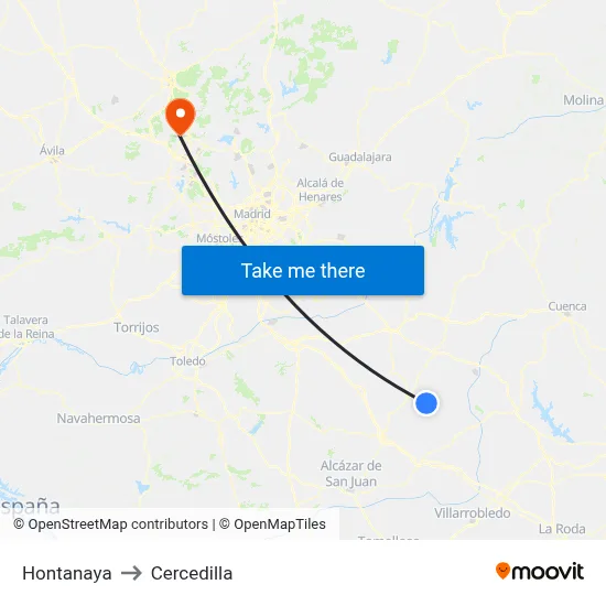 Hontanaya to Cercedilla map
