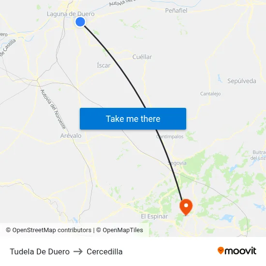 Tudela De Duero to Cercedilla map