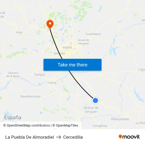 La Puebla De Almoradiel to Cercedilla map