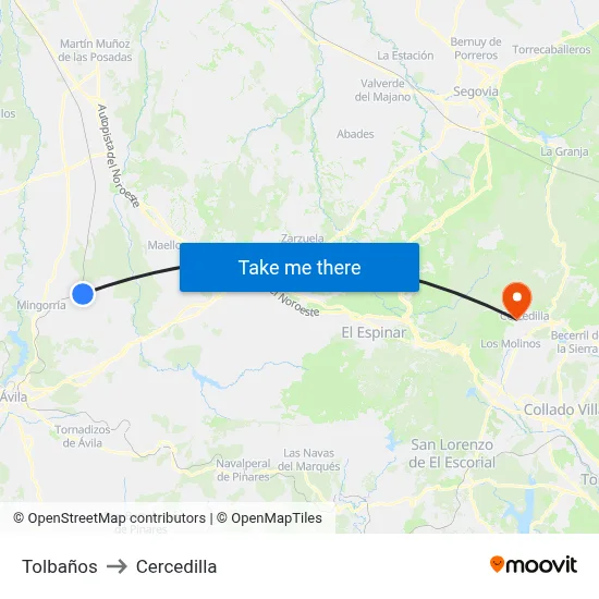 Tolbaños to Cercedilla map