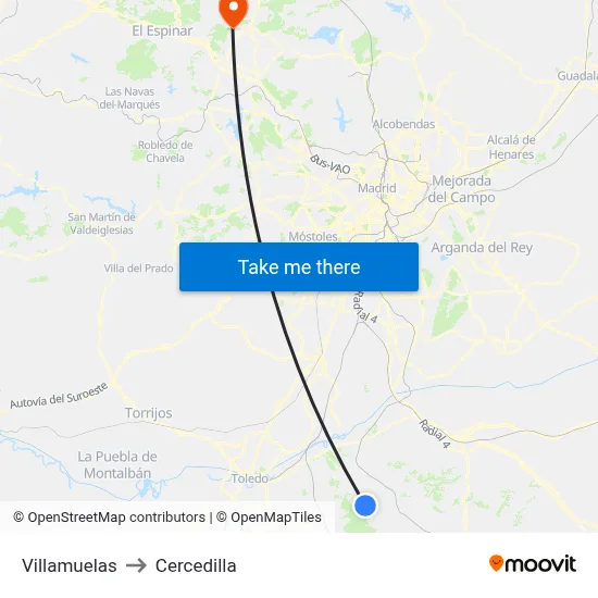 Villamuelas to Cercedilla map