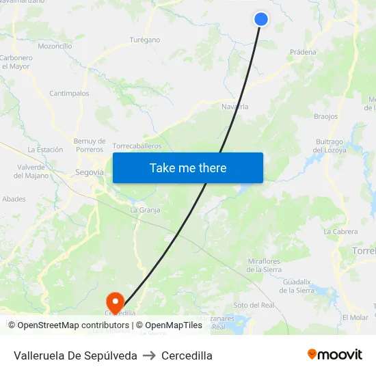 Valleruela De Sepúlveda to Cercedilla map