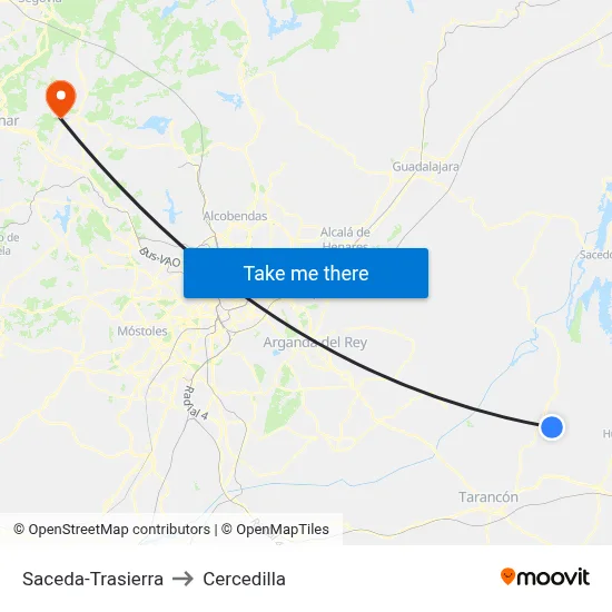 Saceda-Trasierra to Cercedilla map