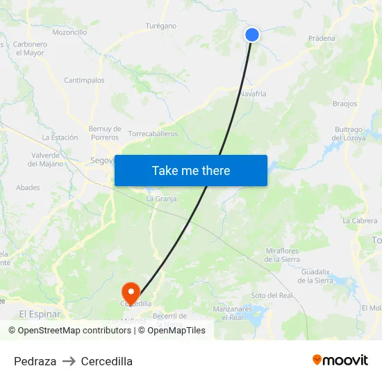 Pedraza to Cercedilla map