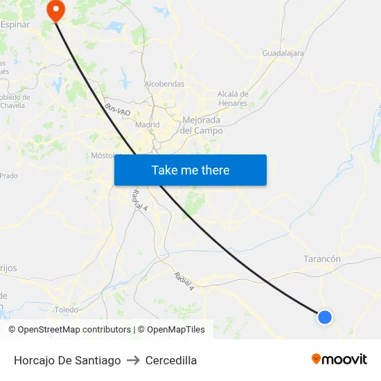 Horcajo De Santiago to Cercedilla map
