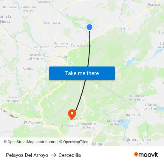 Pelayos Del Arroyo to Cercedilla map