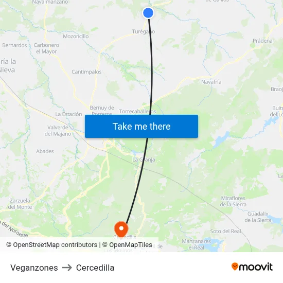 Veganzones to Cercedilla map