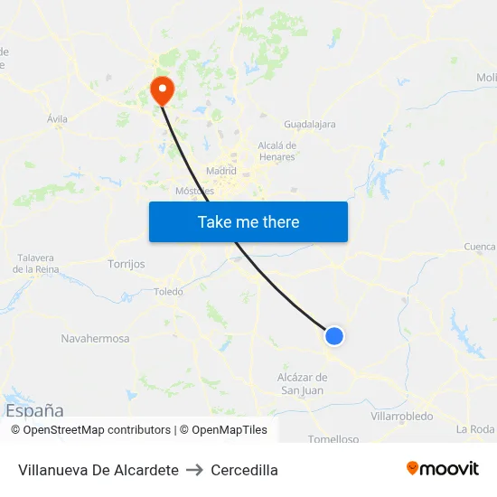 Villanueva De Alcardete to Cercedilla map