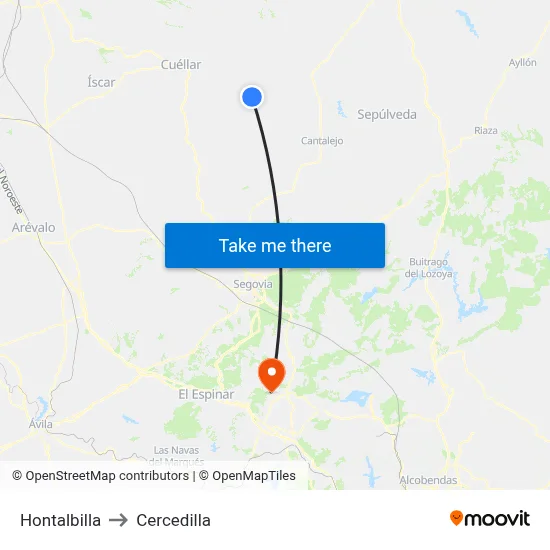 Hontalbilla to Cercedilla map