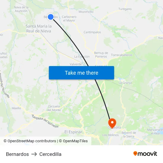 Bernardos to Cercedilla map