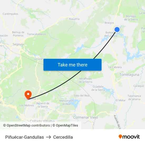 Piñuécar-Gandullas to Cercedilla map
