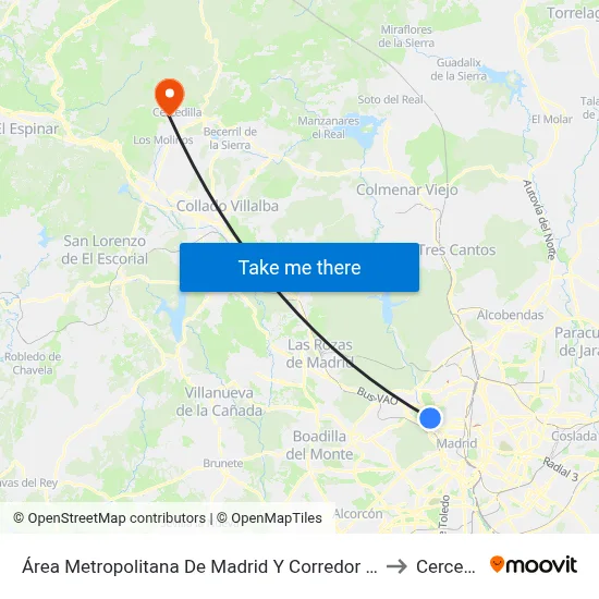 Área Metropolitana De Madrid Y Corredor Del Henares to Cercedilla map