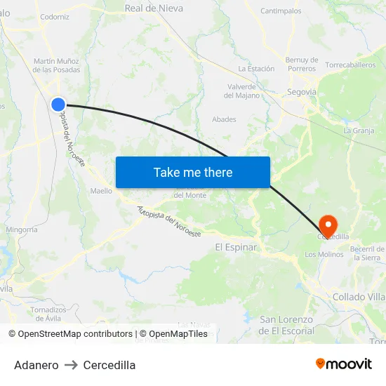 Adanero to Cercedilla map