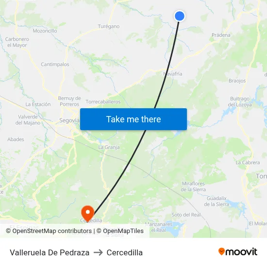 Valleruela De Pedraza to Cercedilla map
