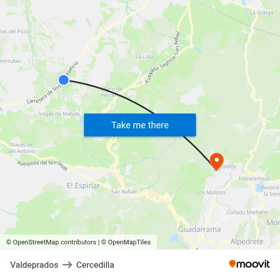 Valdeprados to Cercedilla map