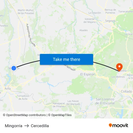 Mingorría to Cercedilla map