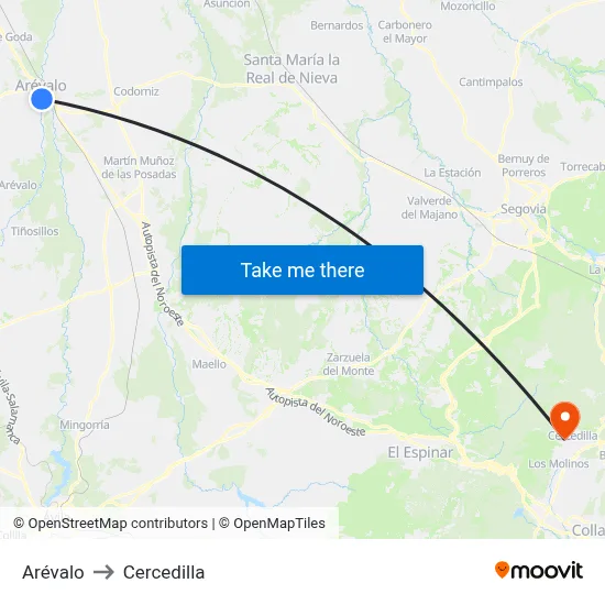 Arévalo to Cercedilla map