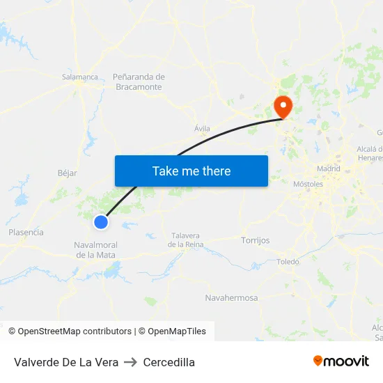 Valverde De La Vera to Cercedilla map