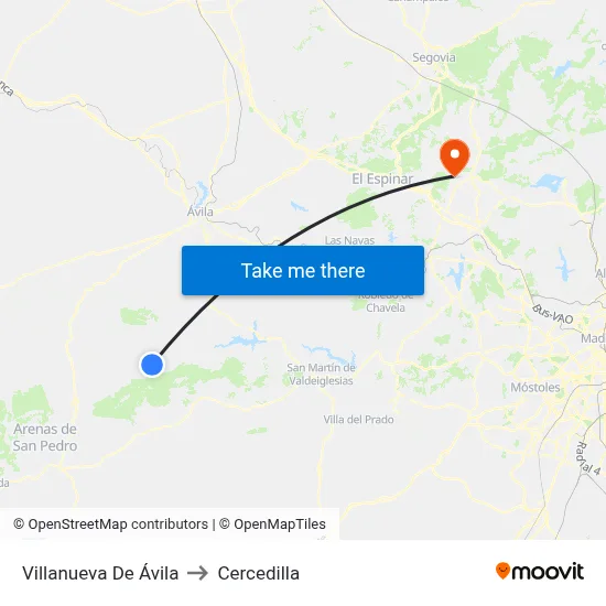Villanueva De Ávila to Cercedilla map