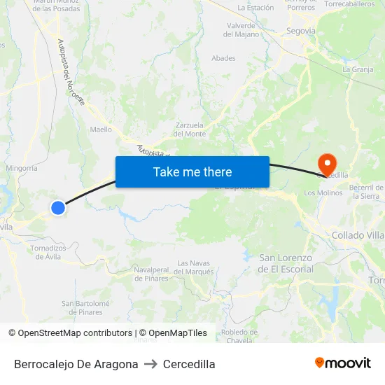 Berrocalejo De Aragona to Cercedilla map