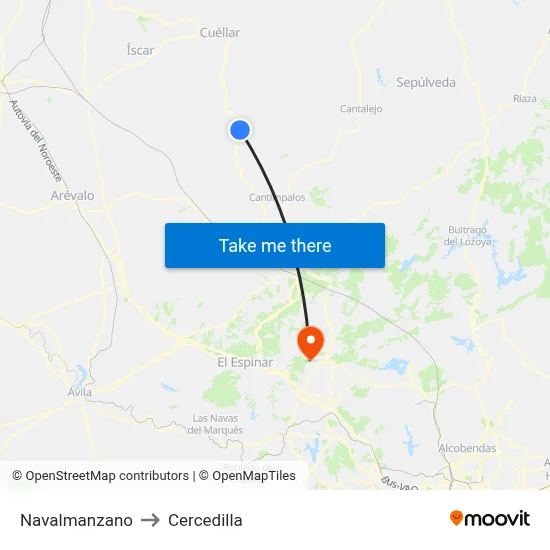 Navalmanzano to Cercedilla map